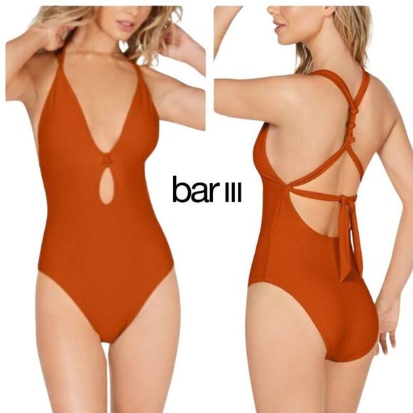 Bar III Like It Or Knot One-Piece Swimsuit | Size XS | Burnt Orange - Picture 1 of 15